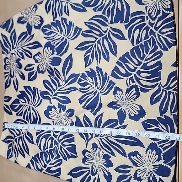 Talbots Size 15 Stretch Tan With Blue Tropical Floral Pattern Sequin Skirt - Picture 6 of 11